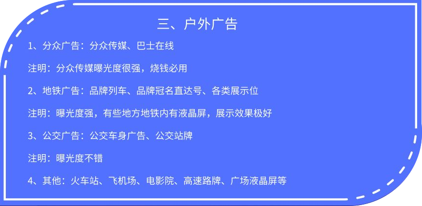 常见的品牌推广平台渠道有哪些：户外广告